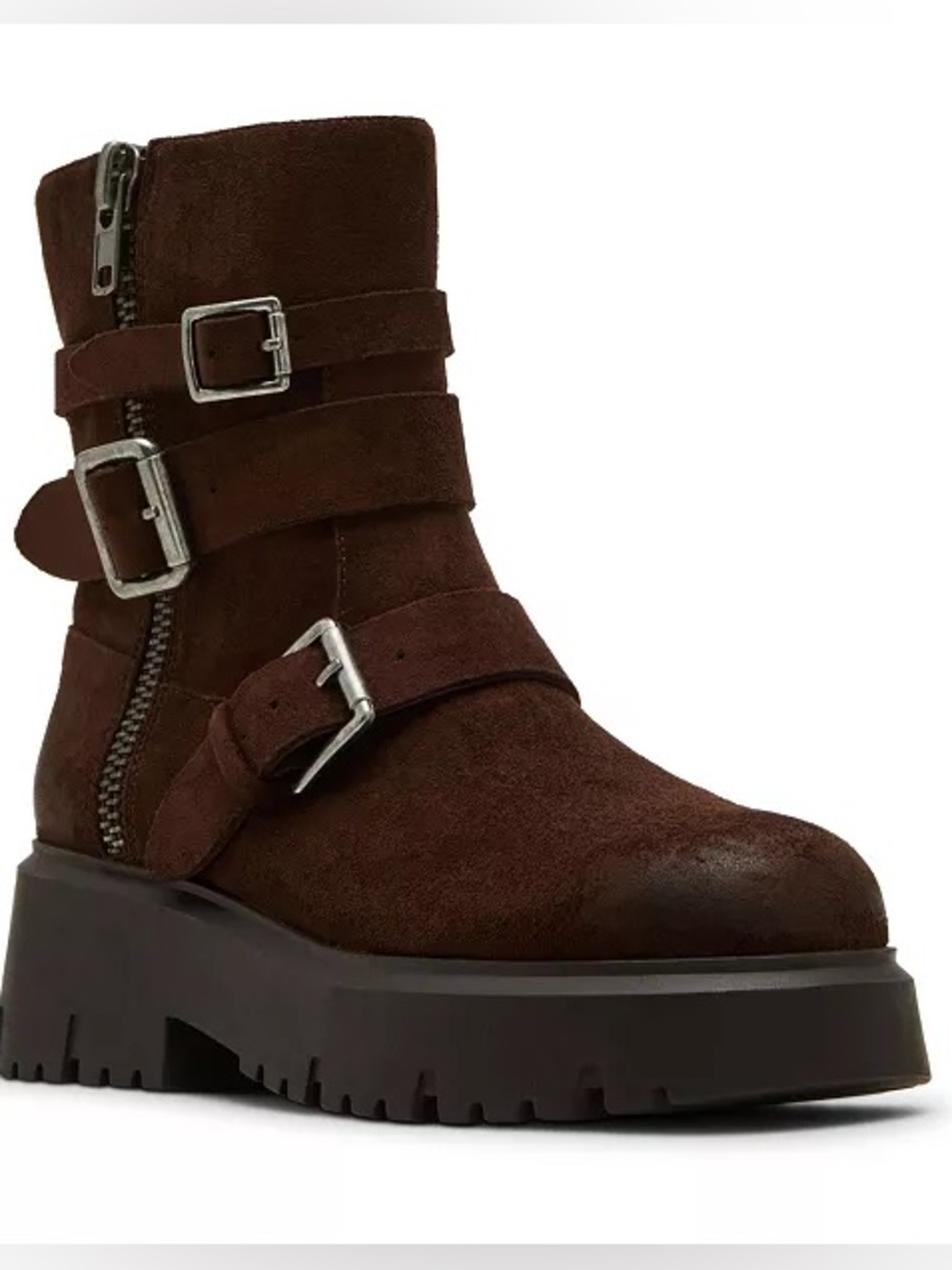 ♥️♥️ Madden Girl Women's Chocolate Mally Moto Buckle Lug Sole Boots